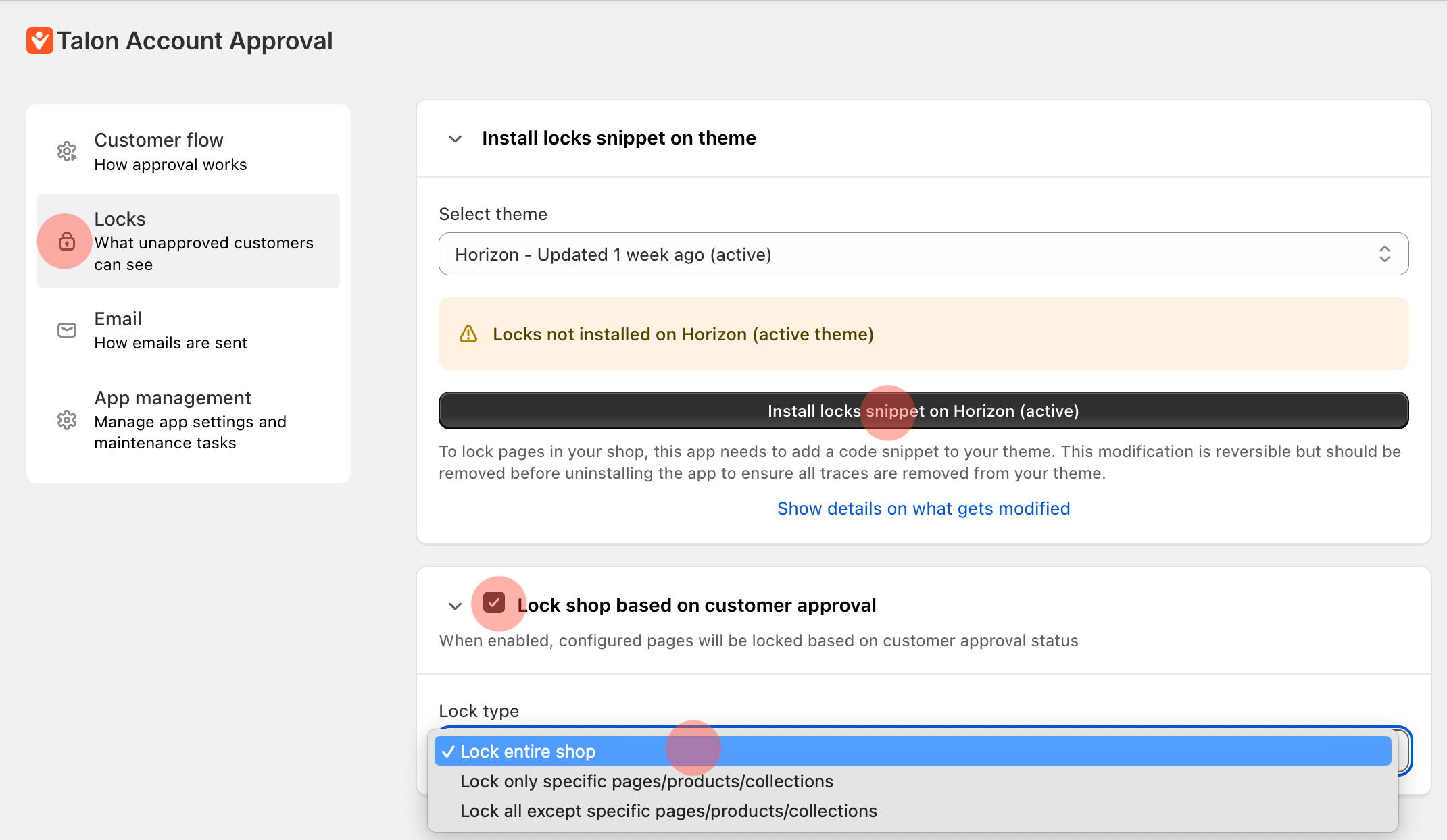 Lock settings configuration