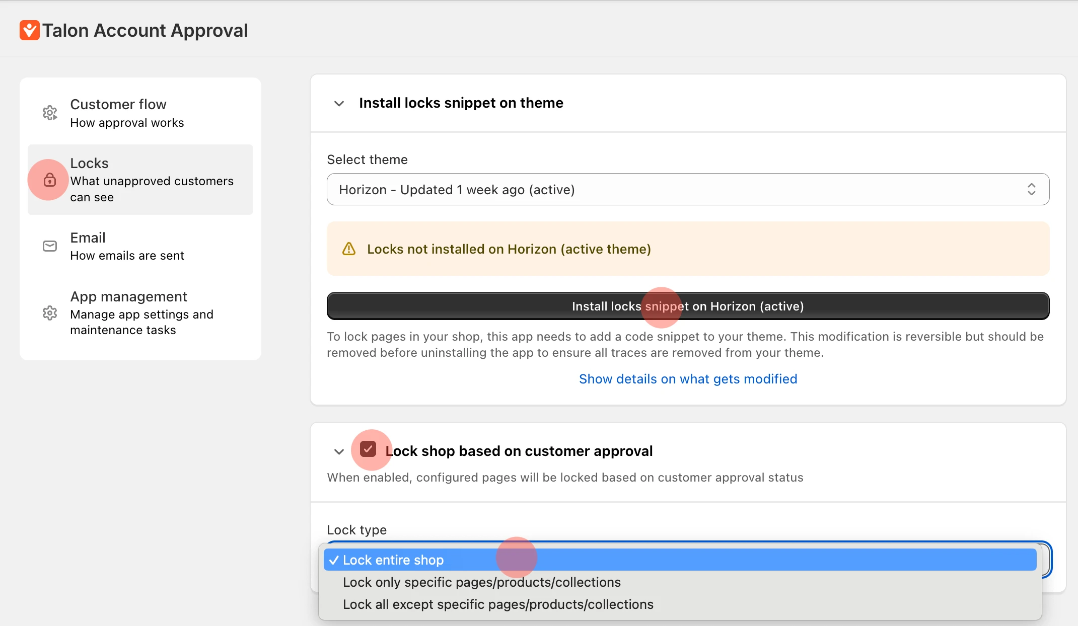 Lock settings configuration